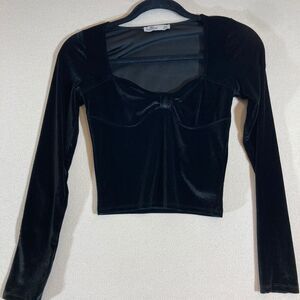 Hollister Top XS Black Velvet‎ Cinched Sweetheart Babydoll Whimsigoth Romantic
